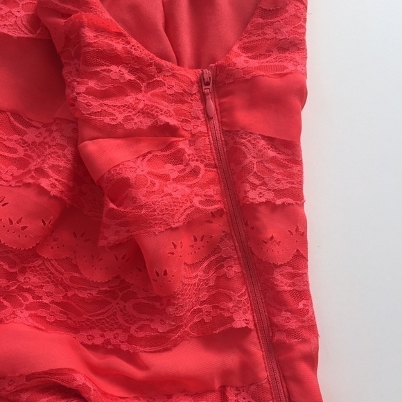 ASOS Lace Overlay Lined Dress Size 4 Pink Salmon - Picture 5 of 7